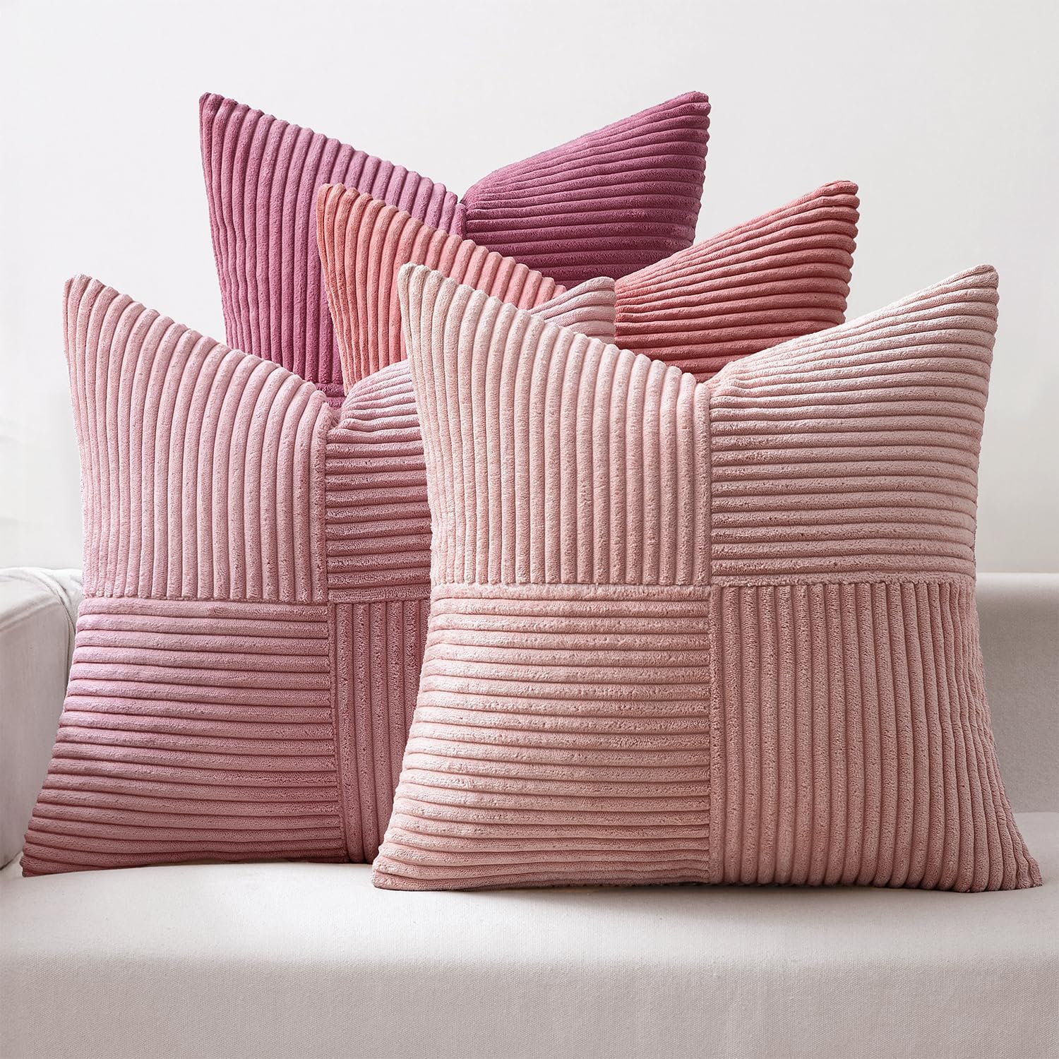MIULEE Teal Orange Decorative Throw Pillow Covers 18x18 Inch Set of 4 Boho Corduroy Striped Cushion Cases Modern Farmhouse Patchwork Pillow Cases for Couch Sofa Bedroom Home Decor