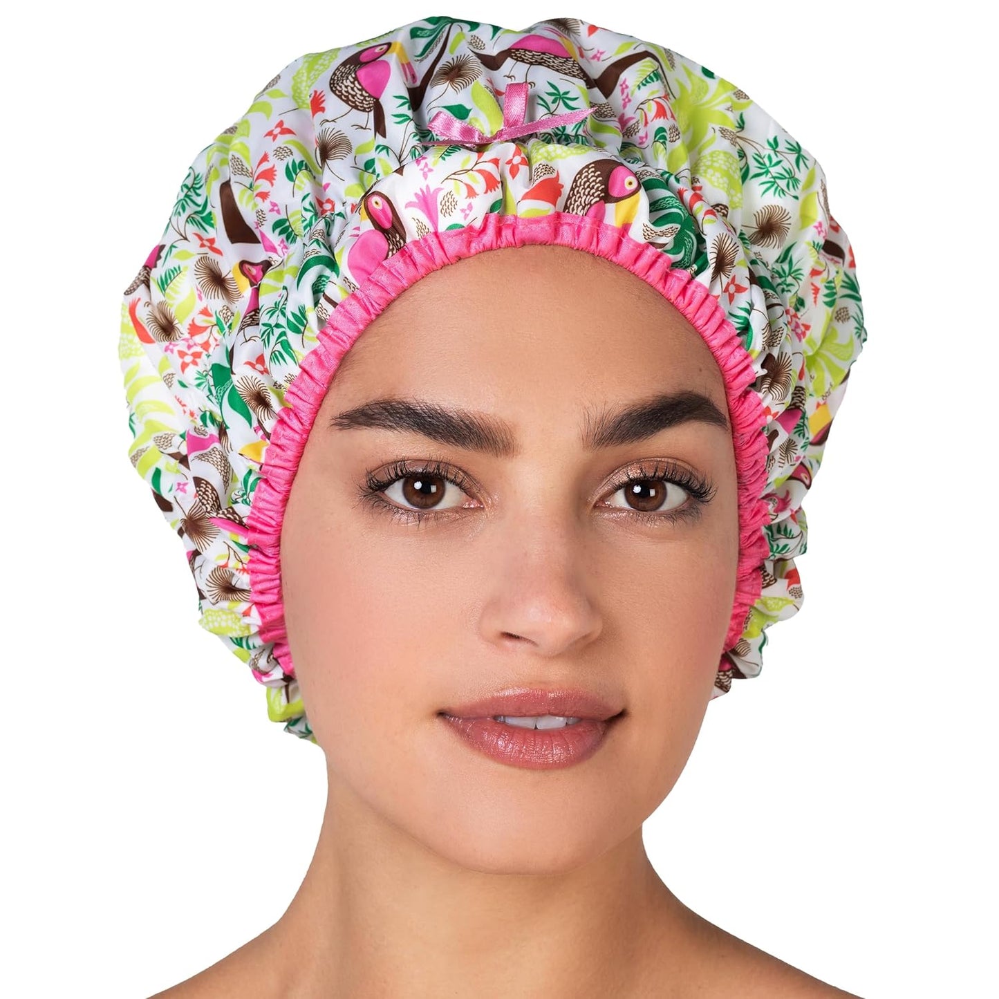 Reusable Bath & Shower Cap Lined, Oversized Waterproof Shower Caps Large Designed for all Hair Lengths with PEVA Lining & Elastic Band Stretch Hem Hair Hat - Fashionista Deco Dots